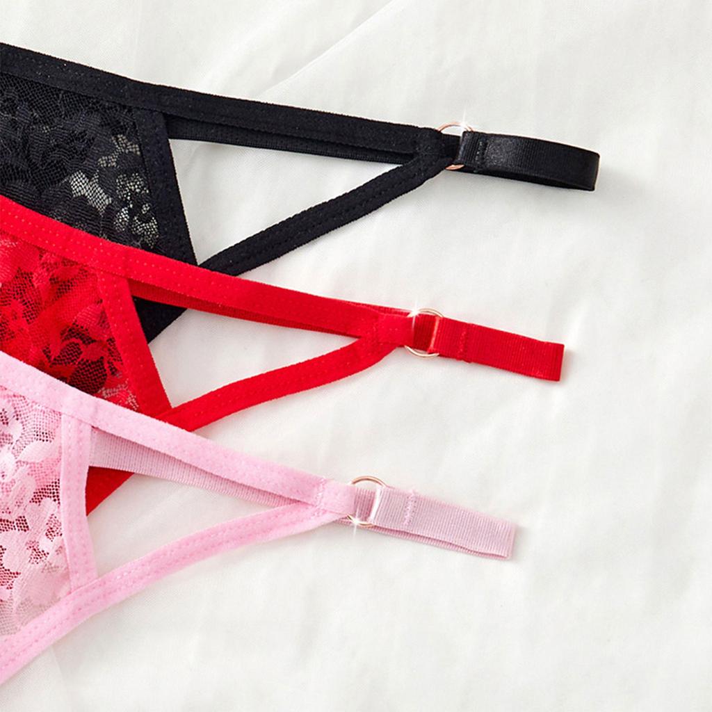 Women's Sexy Solid Color Lace Hollow See-through Low Waist Thong