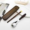 Wood Grain Handle Stainless Steel Spoon Japanese Style Two-Piece Tableware  Utensil Storage