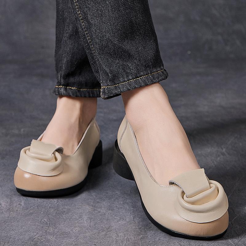 GKTINOO Jaro Léto Dámské Lodičky Retro Dámské Střední Podpatky Nazouvací Květinové Lodičky Ručně Vyráběné Dámské Boty z Pravé Kůže