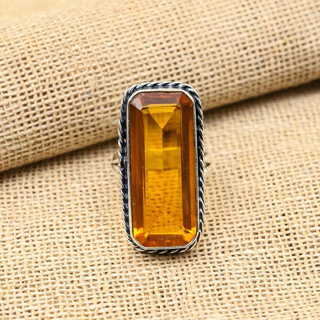 Glorious Honey Topaz Gemstone Handmade 925 Solid Sterling Silver Jewelry Ring For Women