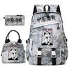 Anime Jujutsu Kaisen Backpack Set for Girls 3pcs School Bookbag Lunch Bag Pencil Case Casual Travel Rucksack