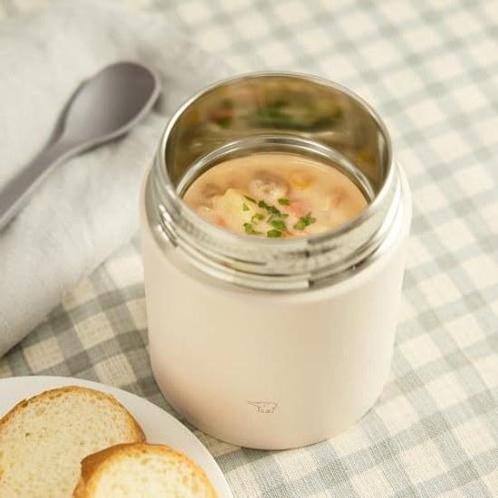 Zojirushi Soup Jar 400ml Larger Rice Bowl Size Keeps Food Warm Cold Deliciously Dishwasher Safe Easy Clean Seamless Lid Lunch Box Wide Opening Ecru