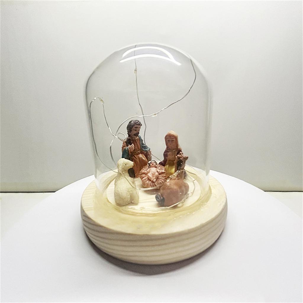 Glass Christmas Led Nativity Scene Figurine Glowing Ornament Crafts for Festival Wedding Birthday Party Decoration