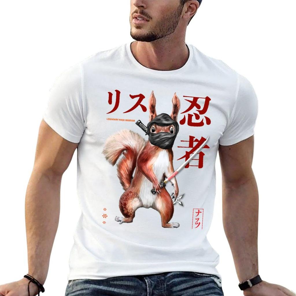 Japanese Anime Ninja Squirrel Cute Gift for Animal and Japanese Aesthetic Lovers TShirt Work Outdoor Short Sleeve Tee