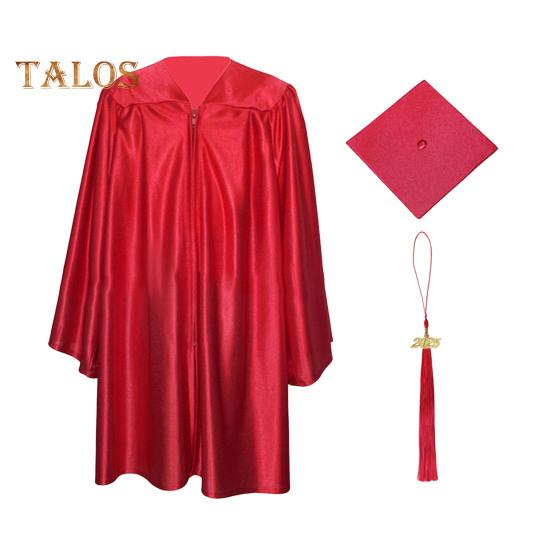 2 Pcs/Set Children Bachelor Uniform with Hat V Neck Knee Length Long Sleeve Zipper Closure Pleated Liberal Arts Student Graduation Robe Graduation