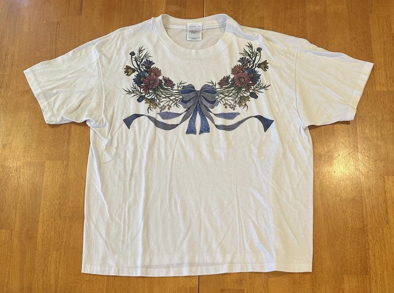 Vintage 90s Wreath T Shirt XL Flowers Single Stitch 4XL