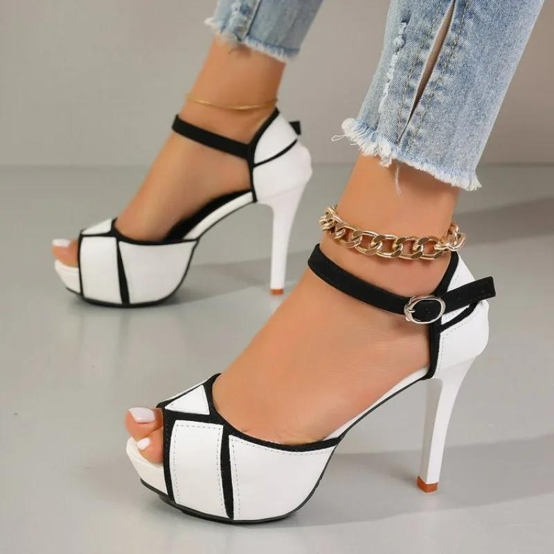 Fashion New Summer Sandals for Women Fish Mouth Platform High Heel Wedge Sandals Ankle Buckle Color Blocking Women's Sandales Large Size