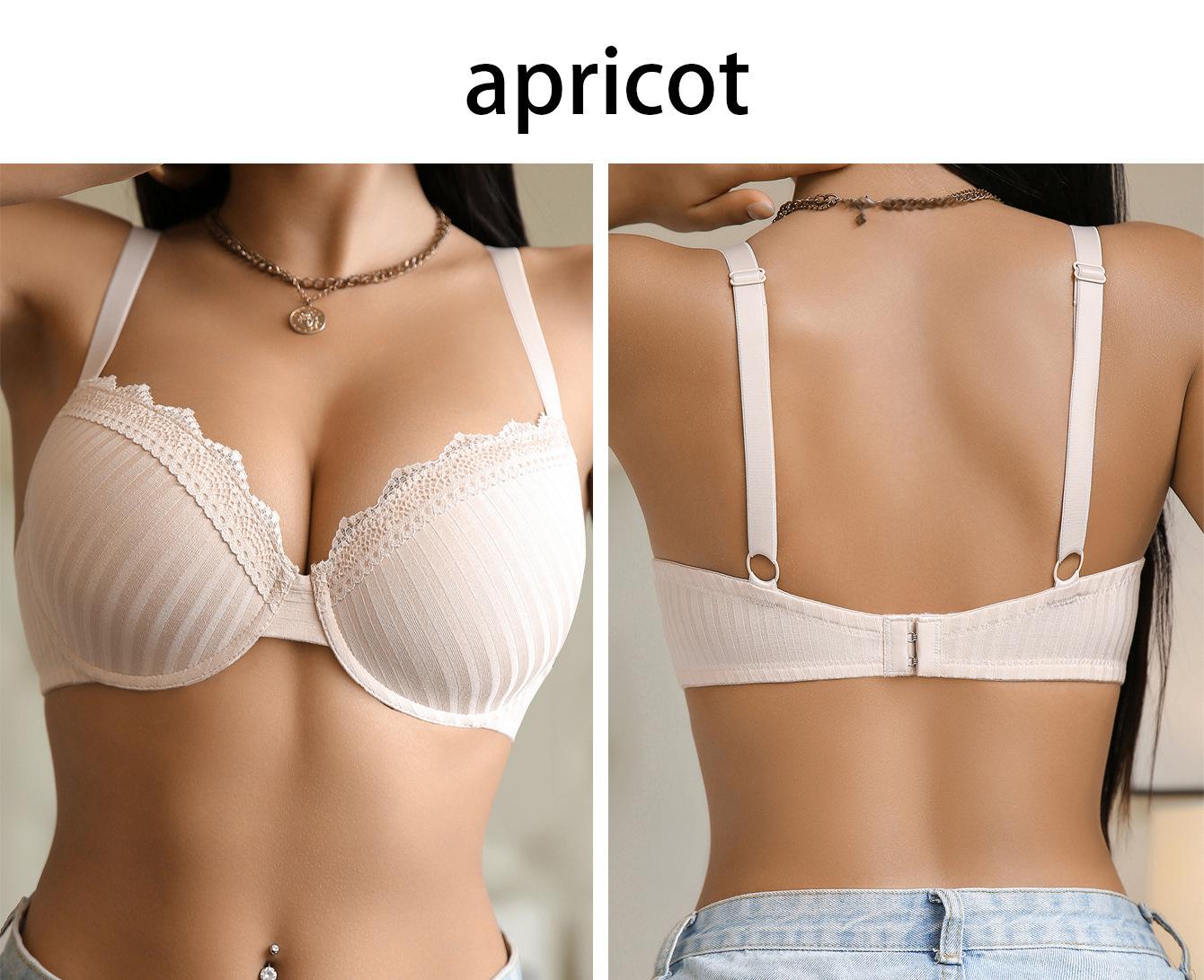 

French Lace Adjustment Bra Beautiful Back Sexy Breast Wrap Underwear Small Breasts Gather Plunge Bra 90C абрикосовий