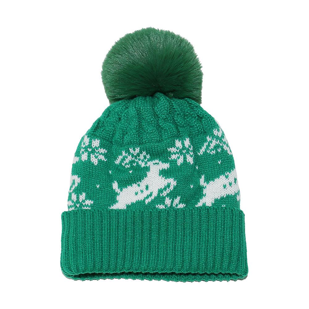 Autumn and winter wool hat, plush thickened warm ski hat, elk snowflake Christmas knitted hat children