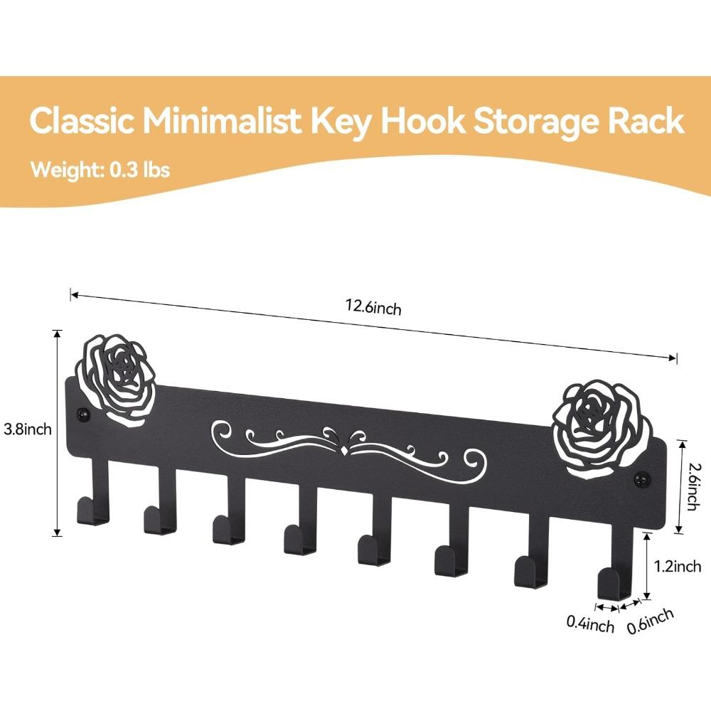 Modern Wall Mount Key Holder 8 Hooks, Adhesive or Drill Installation, Key Organizer Rack for Entryway Kitchen Hallway RV Decor