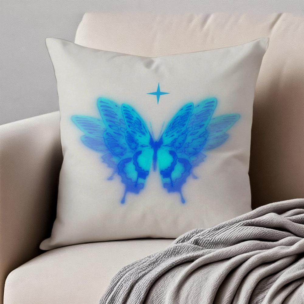 Vintage Butterfly Ins Anime Style Art Cushion Cover Pillowcase Antidustmite Invisible Zipper Short Plush Sofa Cushion