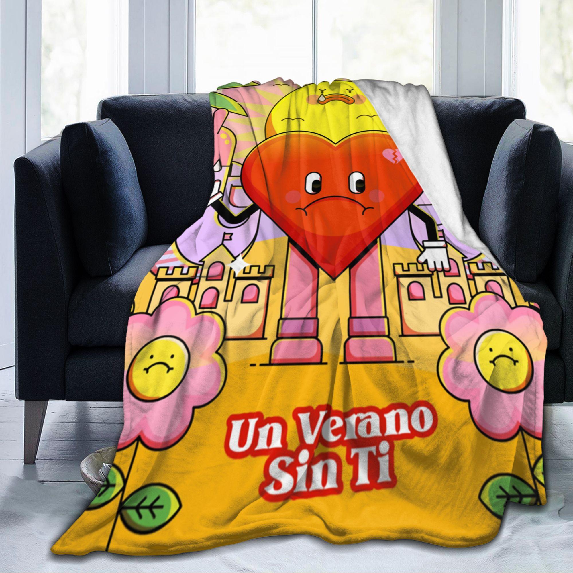 Bad Blankets Bunny Un Verano Sin Ti Un Verano Sin Ti 7 Wool Funny Warm Throw Blankets for Bedspread Spring/Autumn, 75X95CM