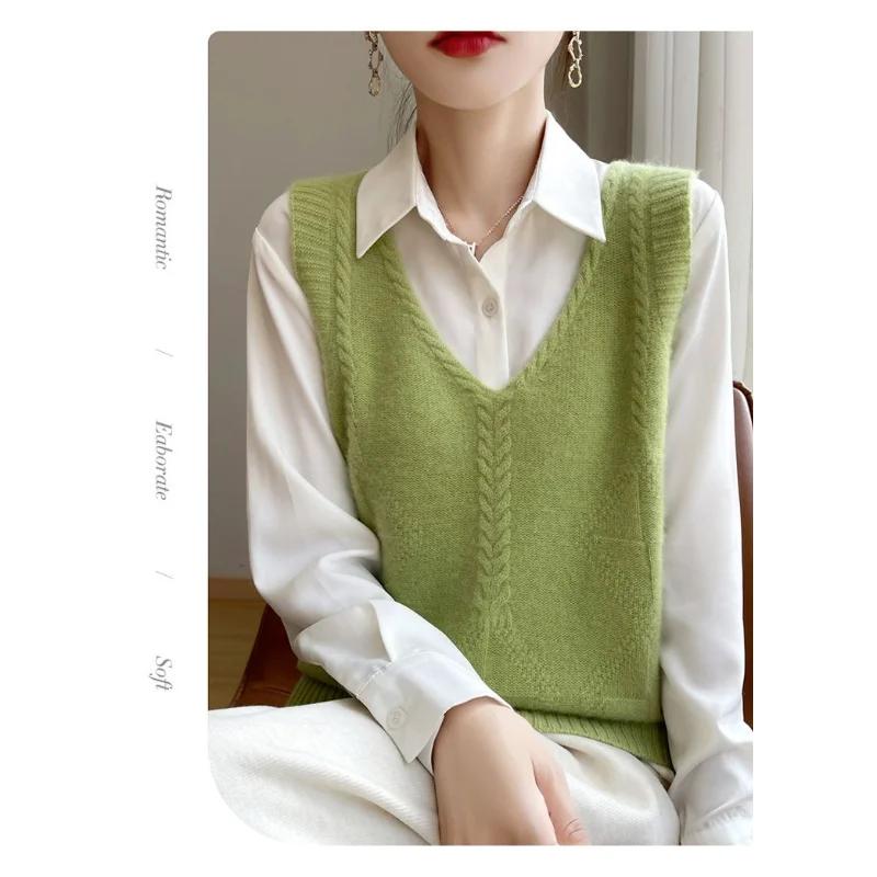 Women's New Spliced Pullover V-neck Fashionable Solid Color Versatile Casual Loose Sleeveless Vest Top