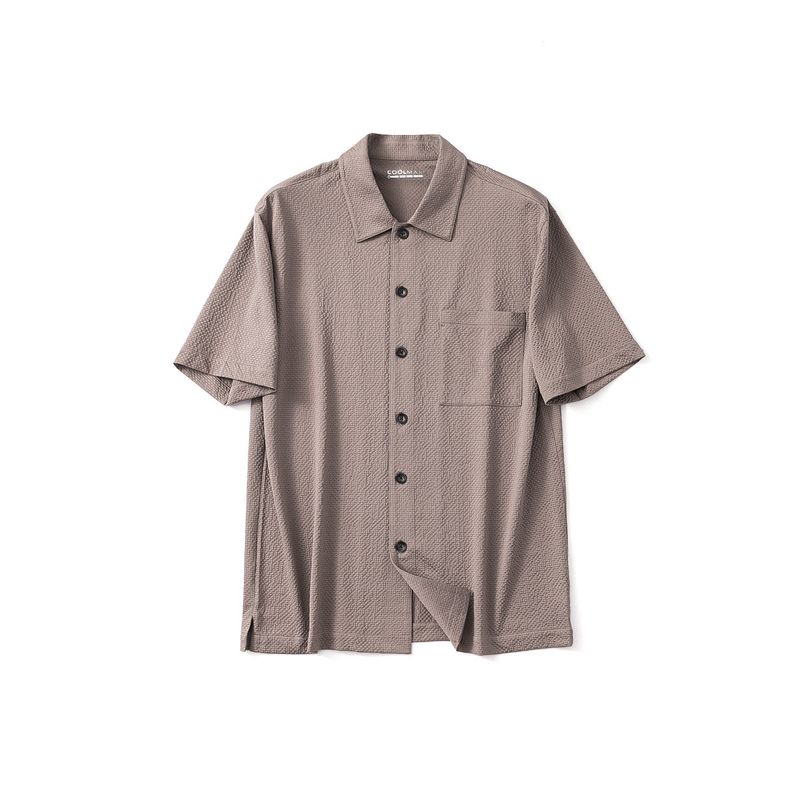 Coolmax Seersucker Shirt Men s Short-Sleeved Summer Outdoor Quick-Drying Ice Silk Cool Feeling Outwear Export Men s Shirt Light brown 48/110