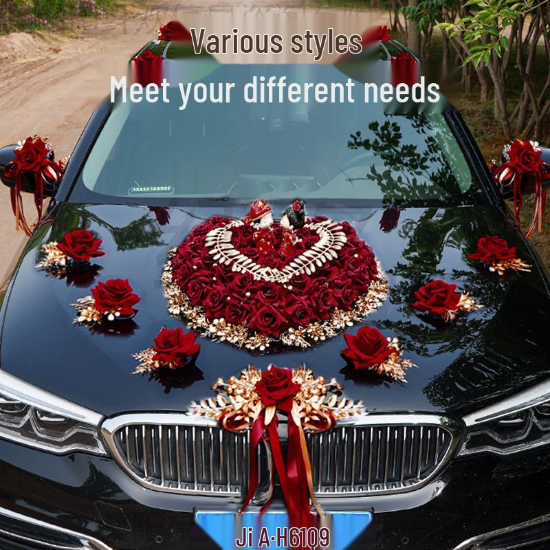 Luxury Wedding Car Decoration Set - Includes Lead Car Floral Arrangement, Main Car Florals, and Greeting Car Flowers