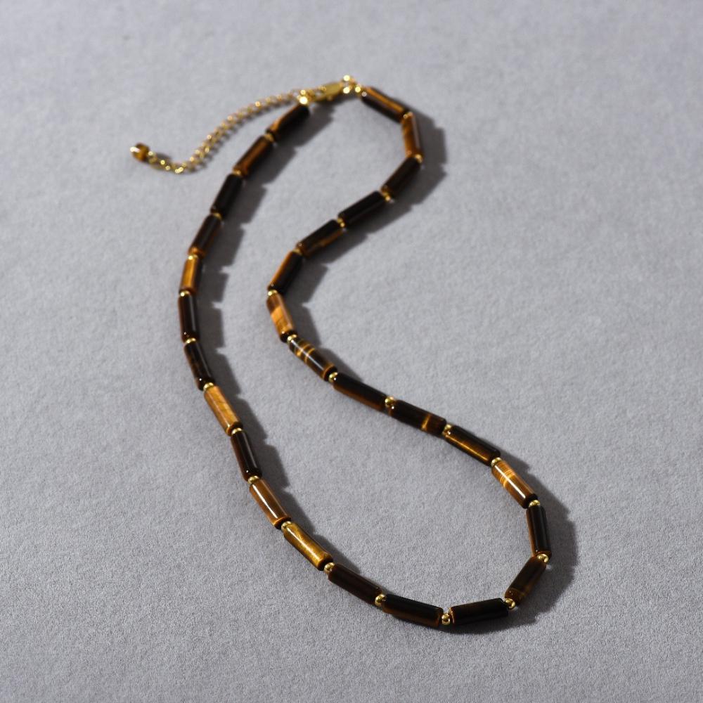 Brown Tiger Stone Beaded Necklace Retro Fashion Choker Chain Unique Trendy Jewelry for Women Gift
