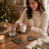 Christmas Holly Leaf Wooden Set of 4 for Holiday Dining Table Decorations
