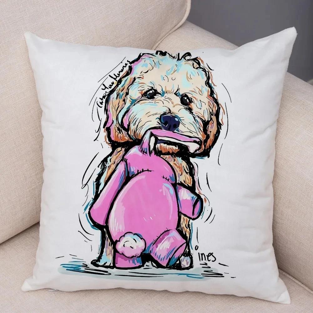 Cute Watercolor Pet Dog Pattern Pillowcase Car Ornaments Office Living Room Sofa Home Pillowcase