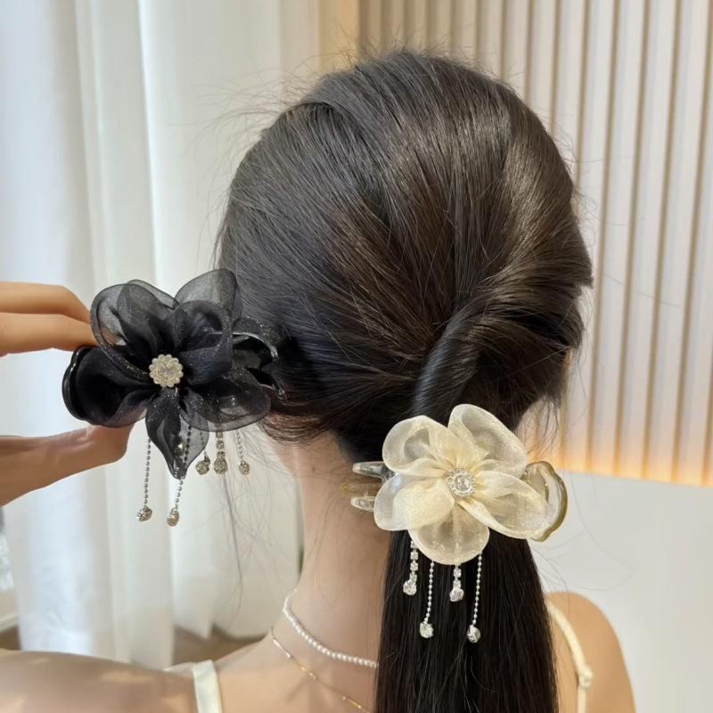 Diamond Flower Hair Claw Clip - Elegant Updo Accessory for Women