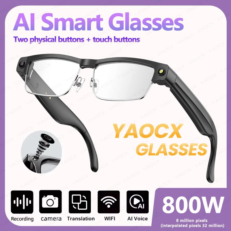 2026 Nya 800W Kamera 1200P Bildstabilisering HD-video AI Smarta Glasögon Inspelning Översättning Röstassistent Musik BT-samtal Smartglasögon