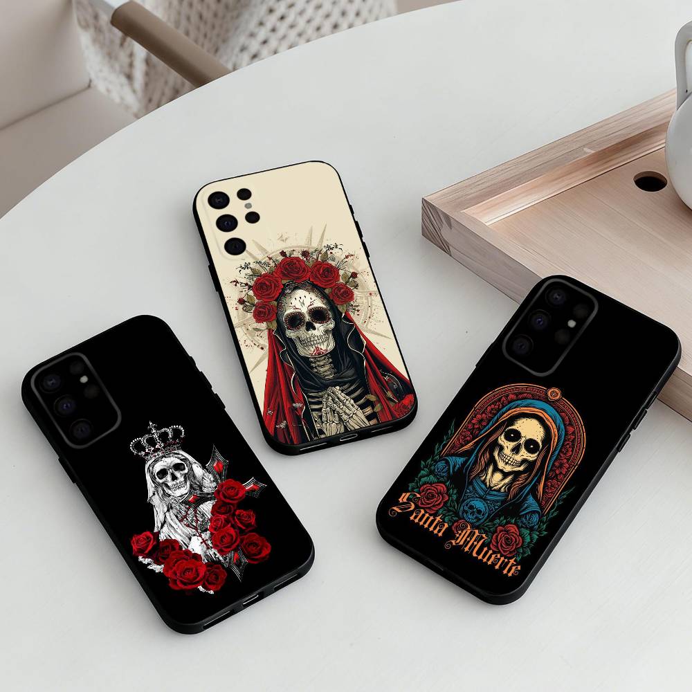 Santa M-Muerte P-print-T Phone Case For Samsung S25,24,23,22,30,21,10,9,Ultra,Plus,Lite,FE,4,5 G Soft Black Case