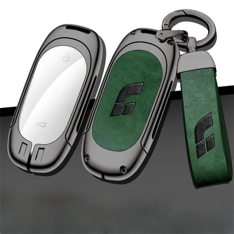 New Zinc Alloy+Leather+Tpu Car Remote Key Bag Key Chain For Leading Ideal L7 L8 L9 Accessories