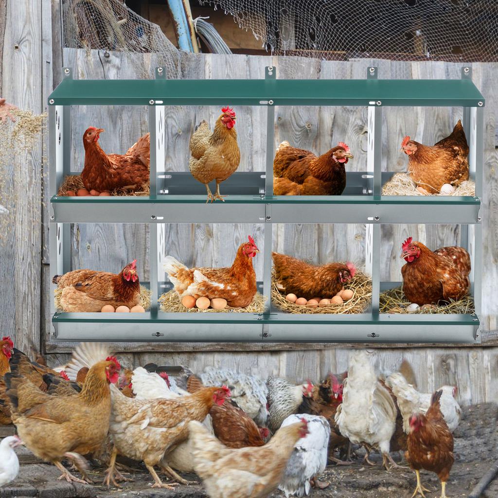 8-Compartment Chicken Nesting Boxes for Egg Laying, Metal Poultry Nesting Box for Wall Mounting, Coarsely Ventilated Chicken Coop Box