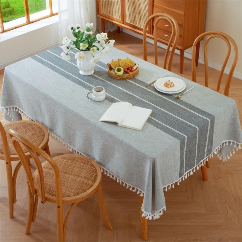 Table Runner With Fringe Long Natural Tassels Table Cover Washable Poly Cotton Tablecloth For Family Gatherings