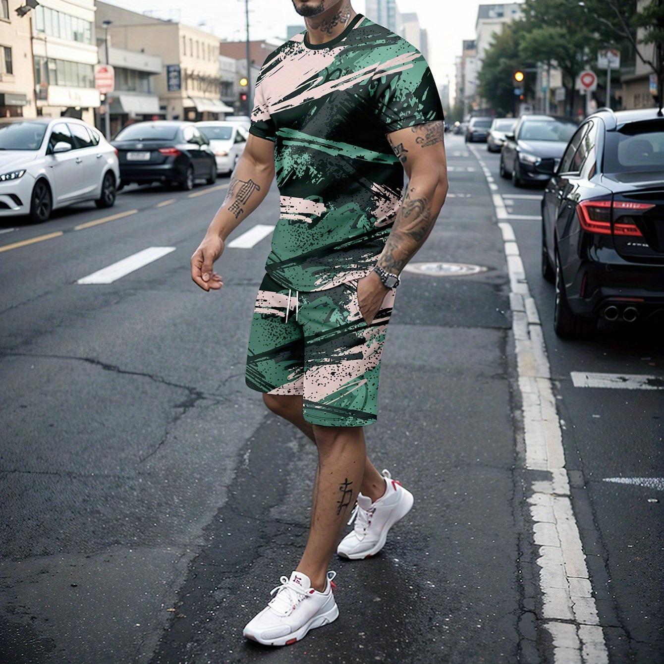 

Модный костюм из 2 предметов, мужская слегка эластичная футболка с рисунком астронавта и мороженого и удобные шорты для всех сезонов на открытом воздухе 6XL