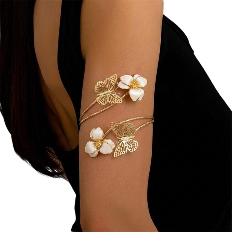 Регулируемый богемный полый наручный браслет с дизайном бабочек и цветов. Сезонный цветочный браслет для повседневной носки и вечеринок белый