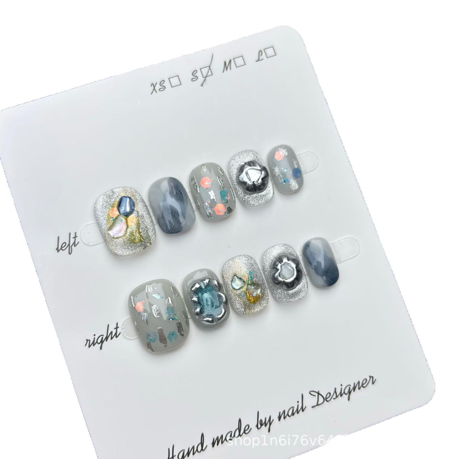 

Sea and Sky Handmade Wearable Nails: High-End Deep Sea Shells Whitening for Mature Women Extra Small