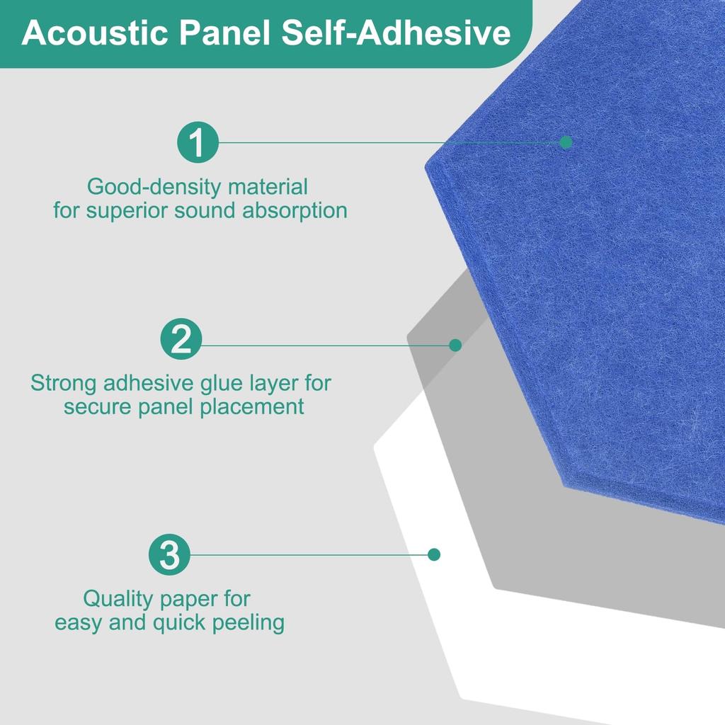 Uxcell 12-Piece Self-Adhesive Acoustic Panels, 12" X 10" X 0.4", Good Density Soundproof Padding, Hexagonal Soundproof Absorbent Panels, Insulated