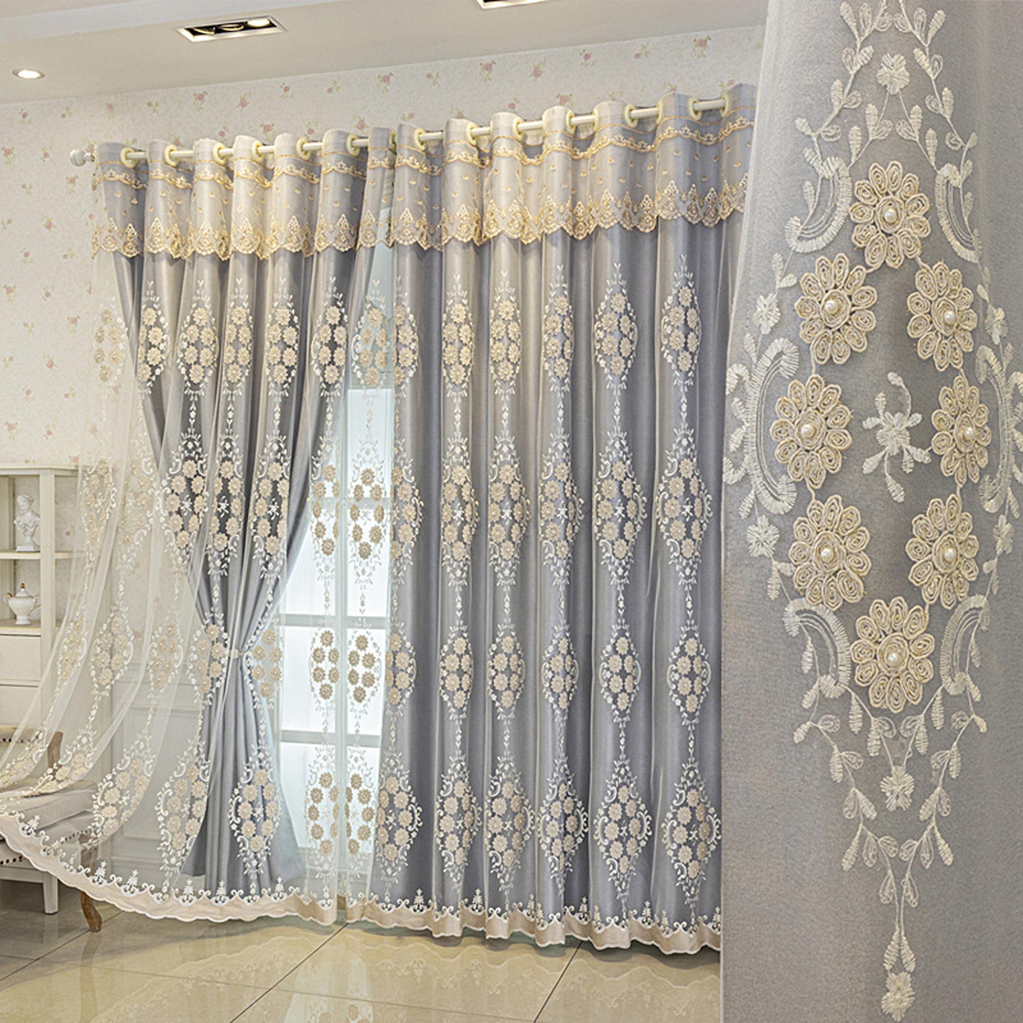 1 stuk Geborduurde Verduisteringsgordijnen, Dubbellaags Zonwerend Stof, Eenvoudig Afneembaar Ontwerp, Ideaal voor Woonkamer & Slaapkamer 1pc W100xL200 cm&Grommet Top grijs