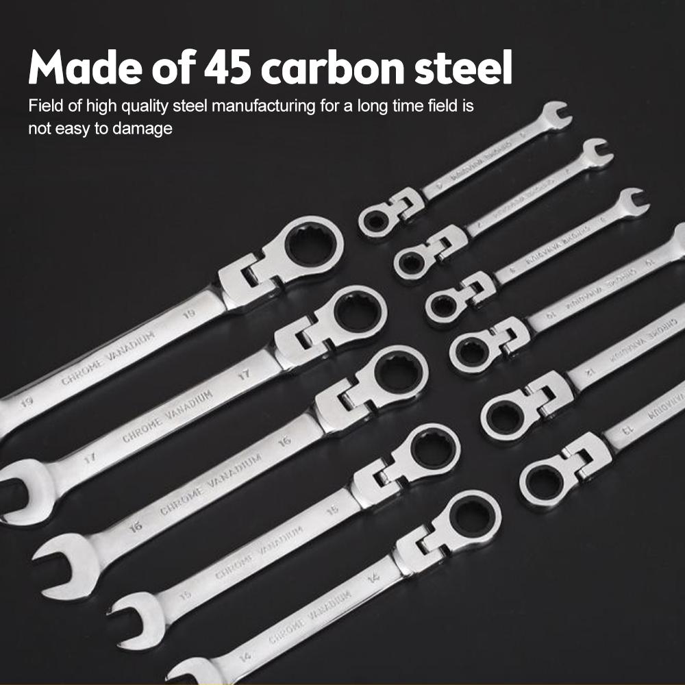 Flexible Pivoting Head Ratchet Wrench Spanner Garage Metric hand Tool 6mm-14mm For auto and Home Repair 1pcs