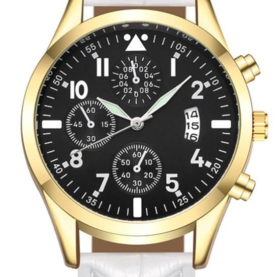 Men Luminous Watch with Faux Leather Strap Round Dial Calendar Casual Formal Watch Accurate Quartz Analog Wristwatch Birthday Gift