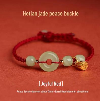 Minsheng Hetian Jade Lotus Hanger met Rode Draad Gelukskraal - Handgemaakte Sieraden voor Vrouwen