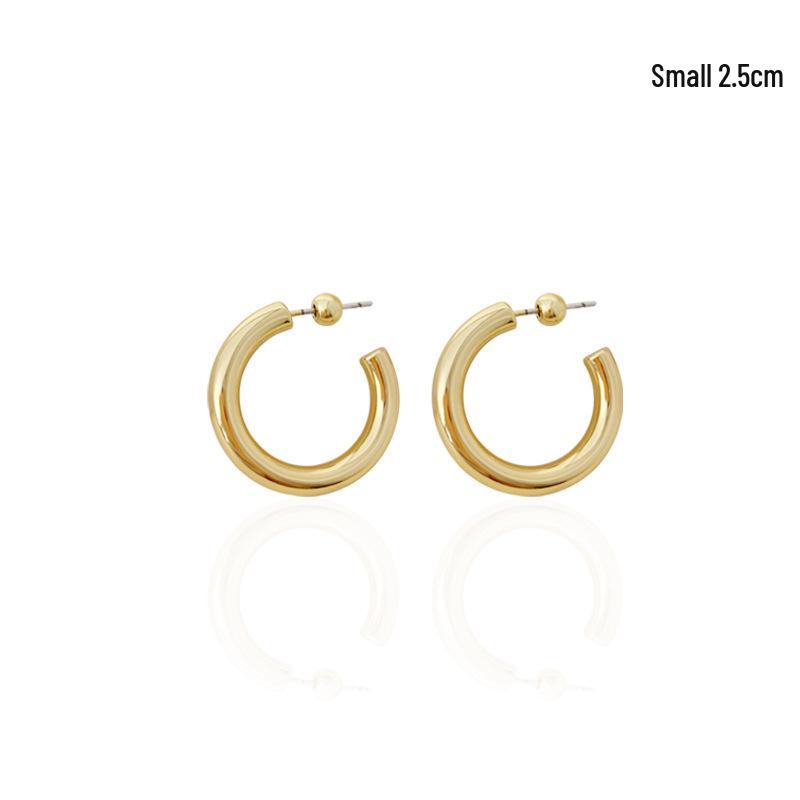 2024 European & American Minimalist Gold-Tone C-Shaped Hoop Earrings for Women