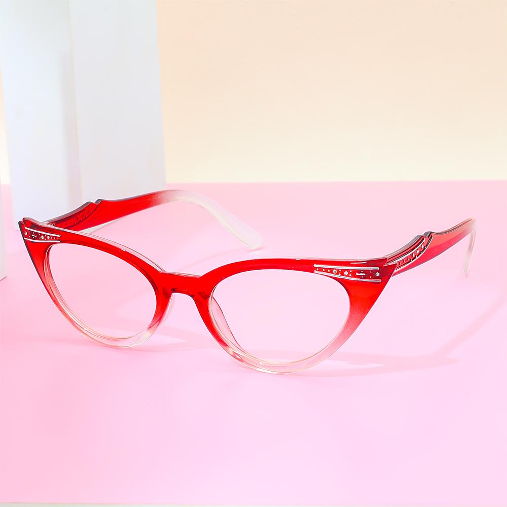 Modische Lesebrillen für Damen Katzenaugen-Stil Blaulichtfilter Computerbrillen Lesebrillen Mauerwerk-Rahmen Luxuriöses Design