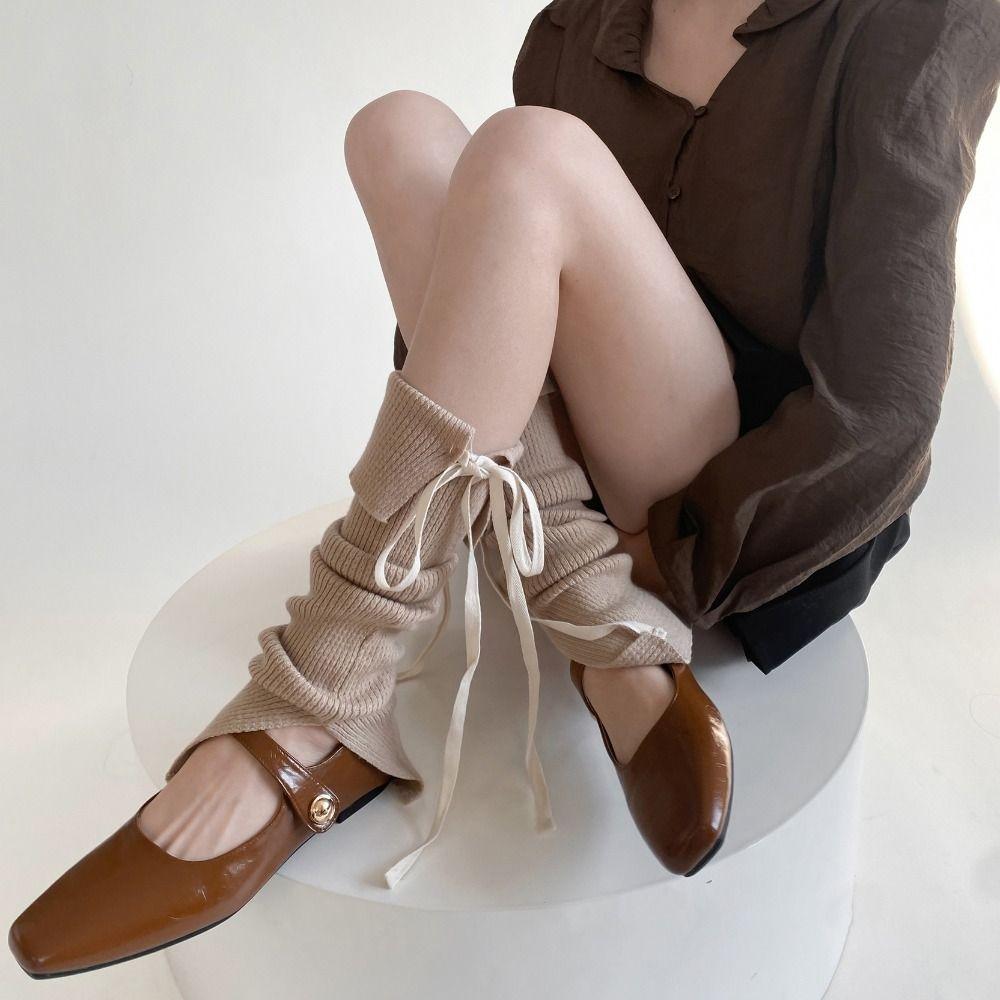 Y2K Knit Banding Leggings Bow Tie Women's Stockings Elastic Knee High Socks  Winter