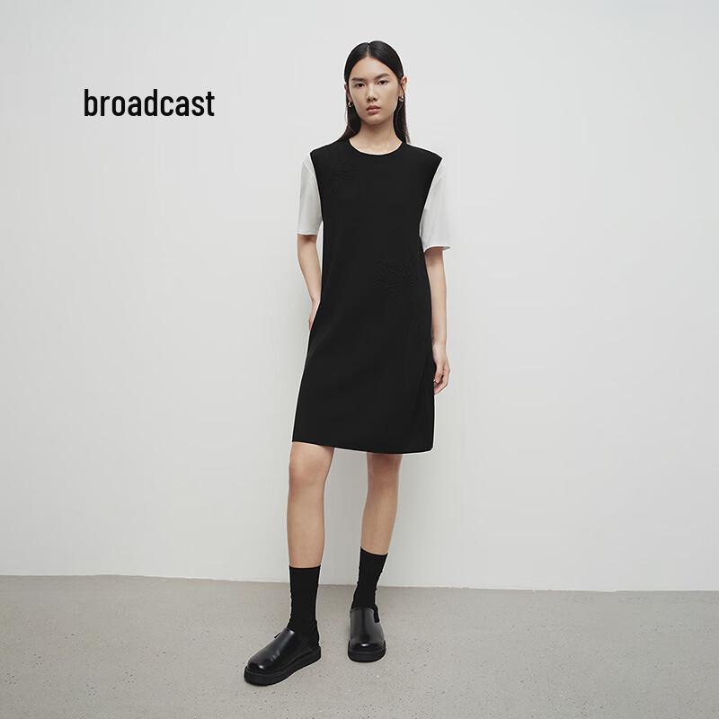 

Broadcast Black & White Jacquard Faux Two-Piece Short Dress M