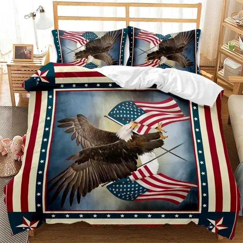 Housse de couette Drapeau Américain Taille King Créative Ensemble de literie patriotique USA pour Adultes Adolescents Housse de couette en Microfibre