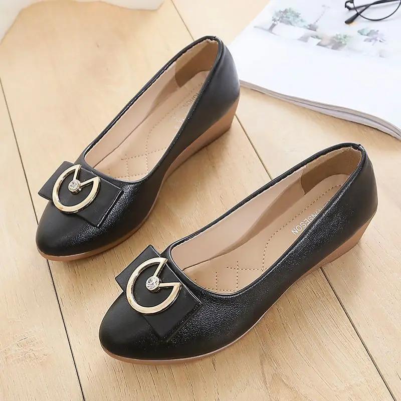 Women's Shoes Wedge Heel Round Toe Ladies Pumps with Medium Heels Spring Young on Promotion Shoe Y2k 2025 Trend 39 Wholesale
