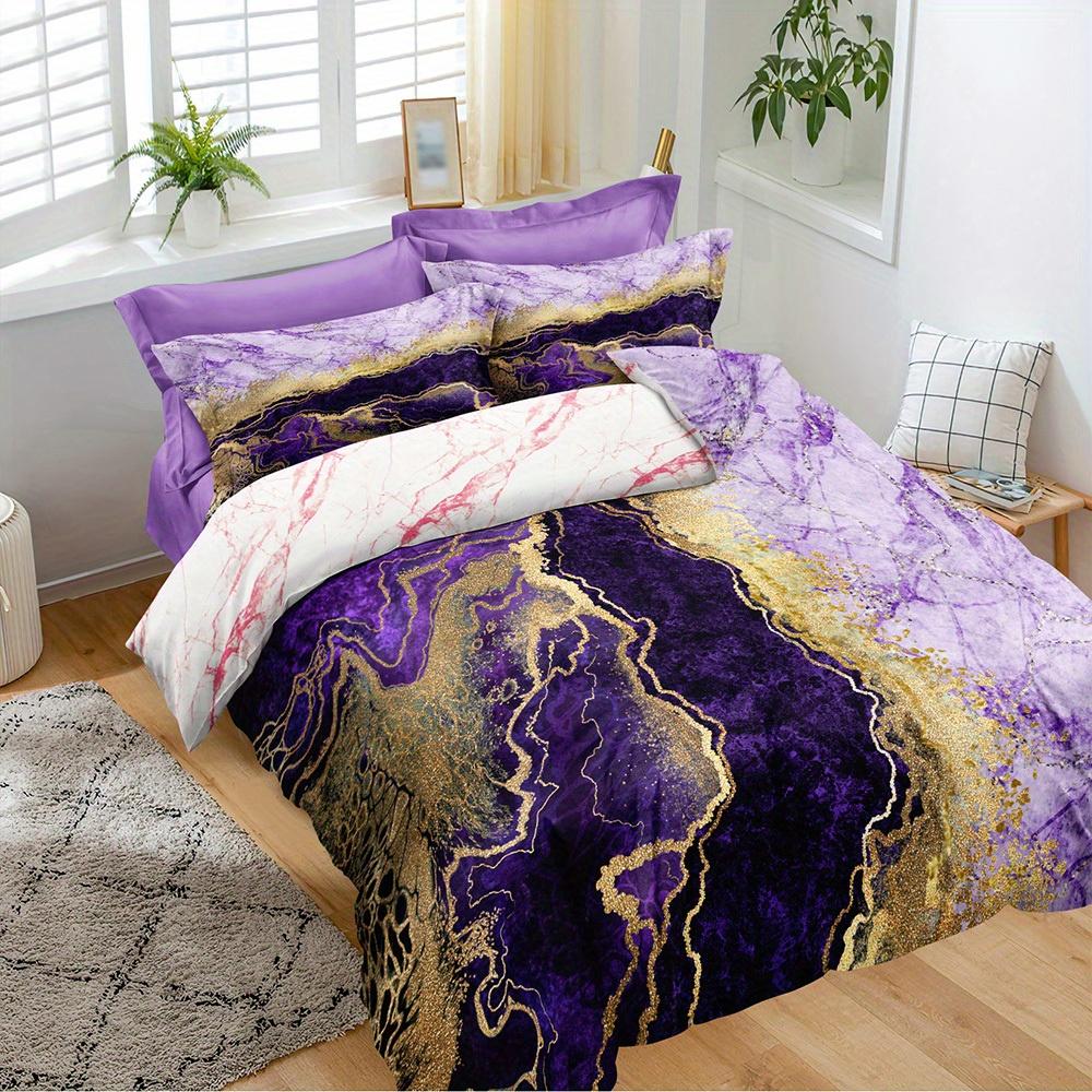 Comforter 3Pcs Luxe In Vibrant Marble Design - Breathable Polyester Zip Closure Machine Washable Christmas Gifts