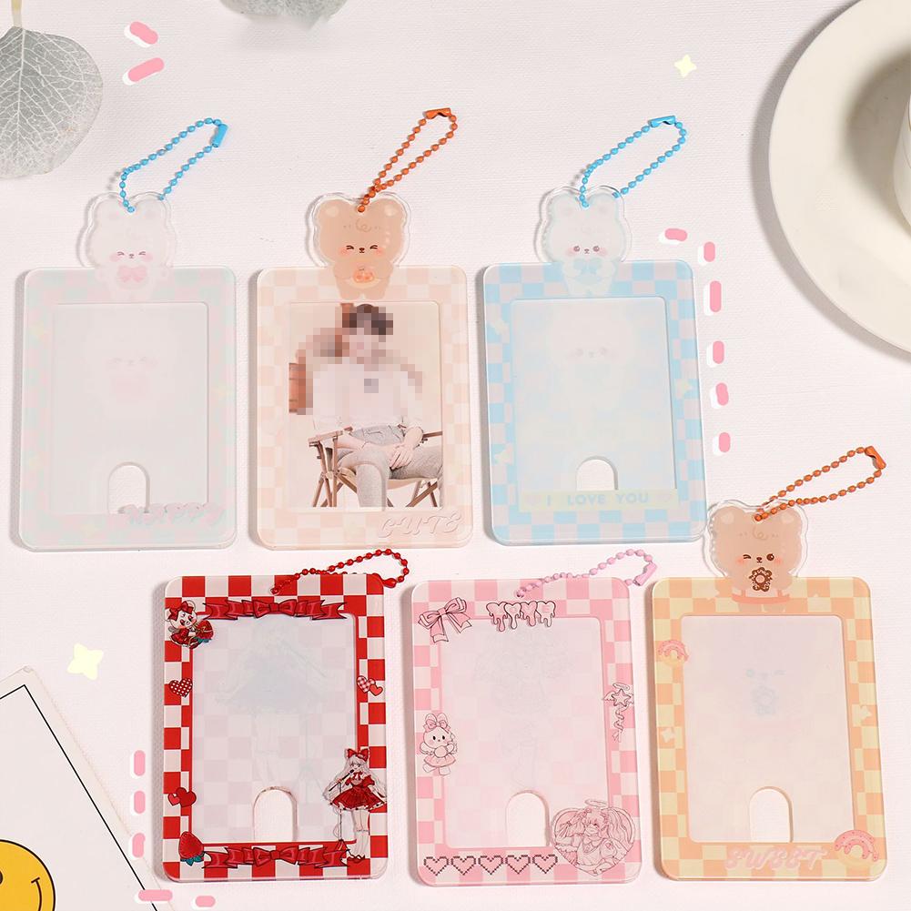 Kawaii Bear Baby Blue Photocard Holder Credit Id Bank Card Photo Display Holder Bus Card Protective Case Pendant