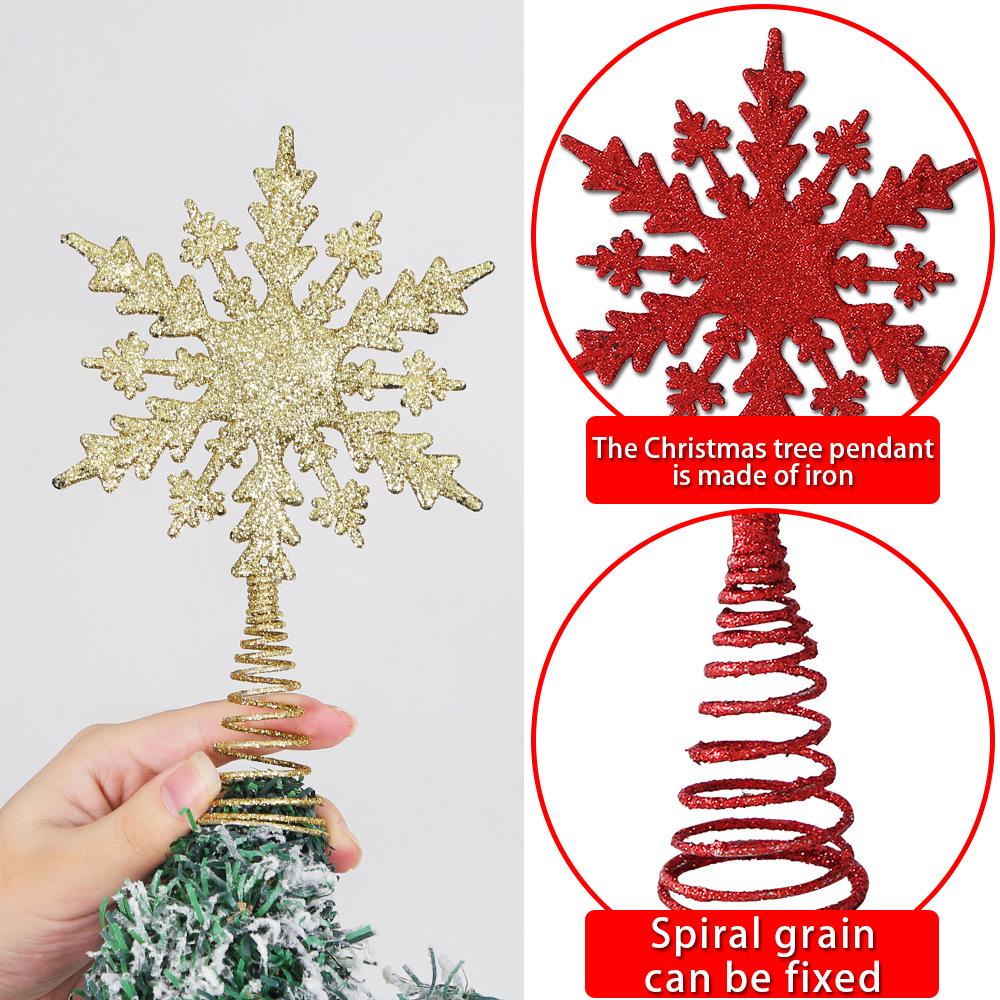 Christmas Snowflake Tree Topper: Gold, Silver & Red Glitter Ornament