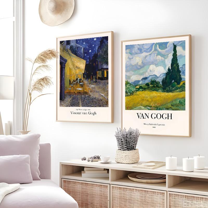 Van Gogh Oil Art Wildflower Starry Sunflower Poster Sticky Wall Art Printing Waterproof Home Living Bed Room Bar Aesthetic Decor