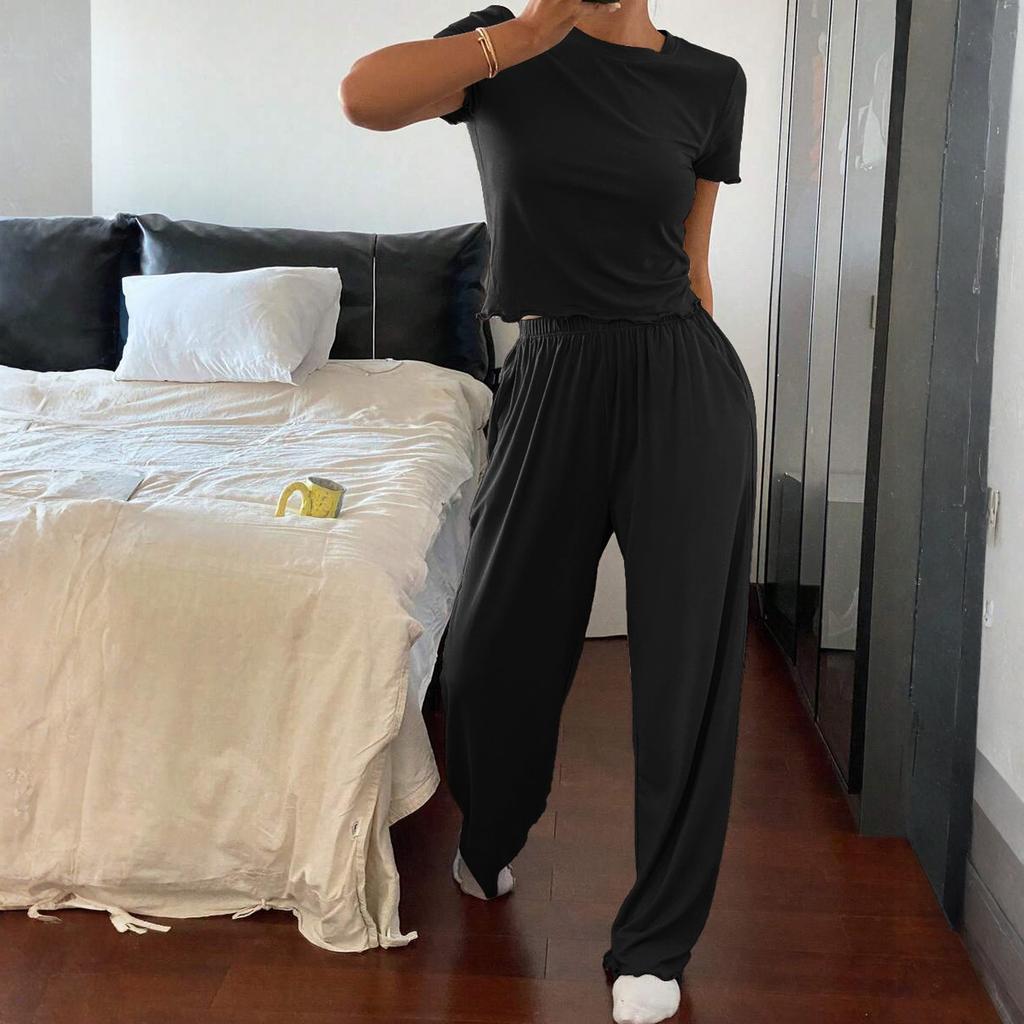 Women's Fall Two Piece  Outfits Long Sleeve Tops Tee Shirts Wide Leg Pants Sets