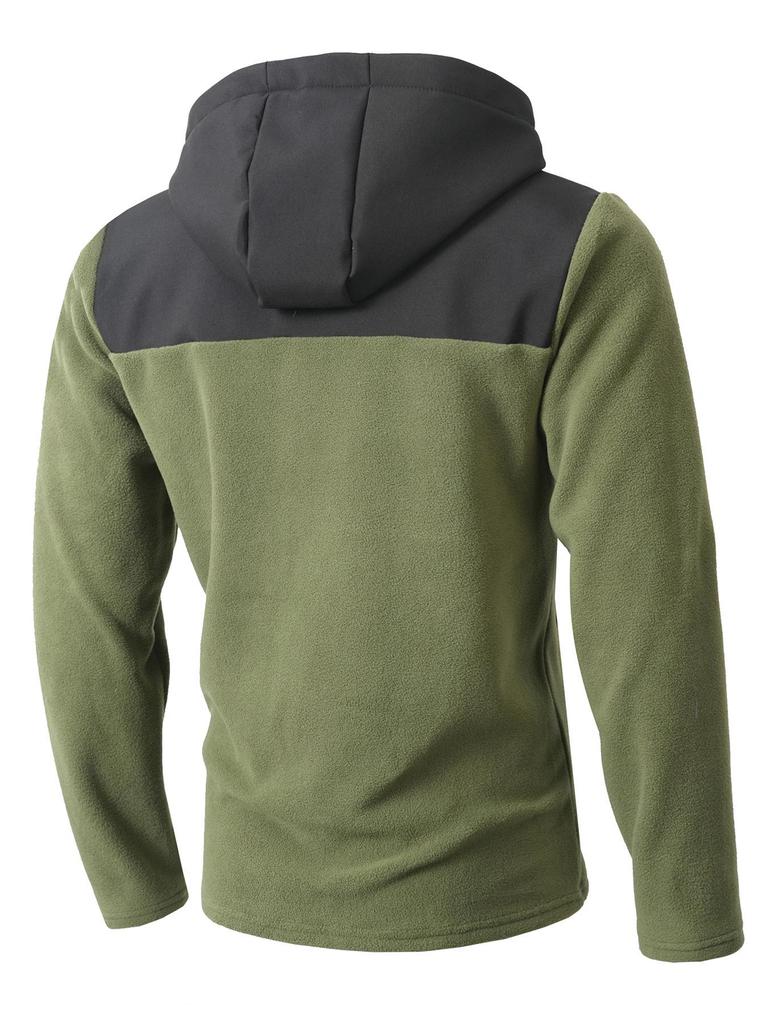 European Color Block Casual Letter Fleece Hooded Sweatshirt Jacket