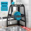 YouShu Black Corner Sink Dish Drying Rack with Cup & Sponge Holder