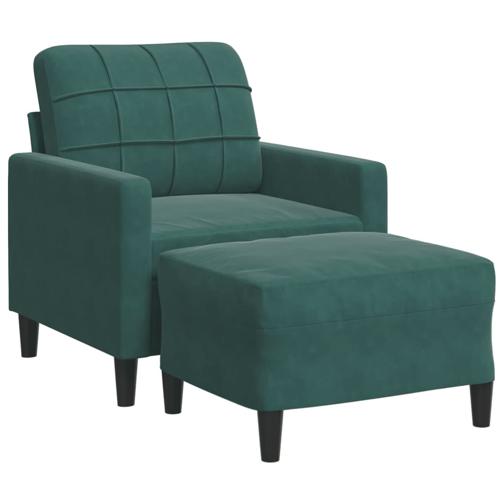Vidaxl Armchair with Footrest, Dark Green, 60 Cm, Upholstered In Velvet